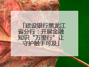 建设银行黑龙江省分行：开展金融知识“万里行”让守护触手可及