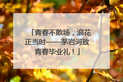 青春不散场，浪花正当时——茅岩河致青春毕业礼！