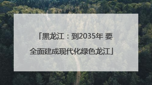 黑龙江：到2035年 要全面建成现代化绿色龙江